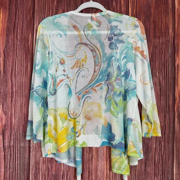 Chicos Multicolor Sheer Cardigan Multicolor Floral Artsy Womens Size 2 / Large L - Picture 4 of 7